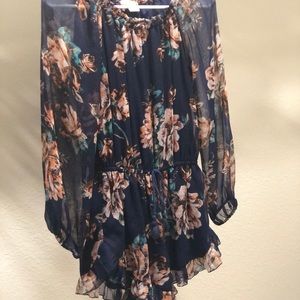 Floral print romper with see through arms